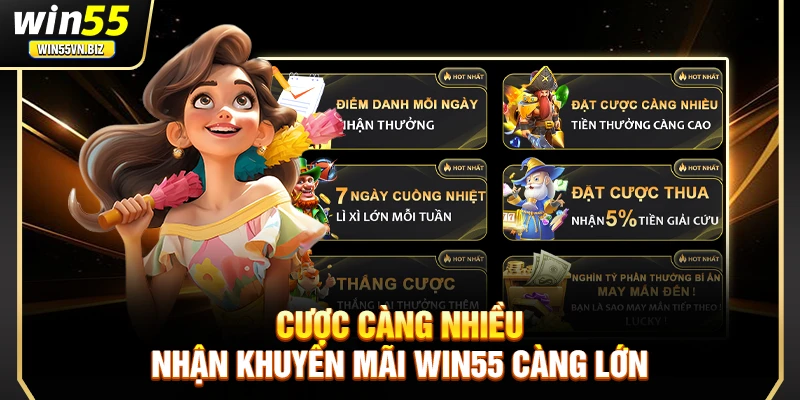 Cược càng nhiều nhận khuyến mãi Win55 càng lớn